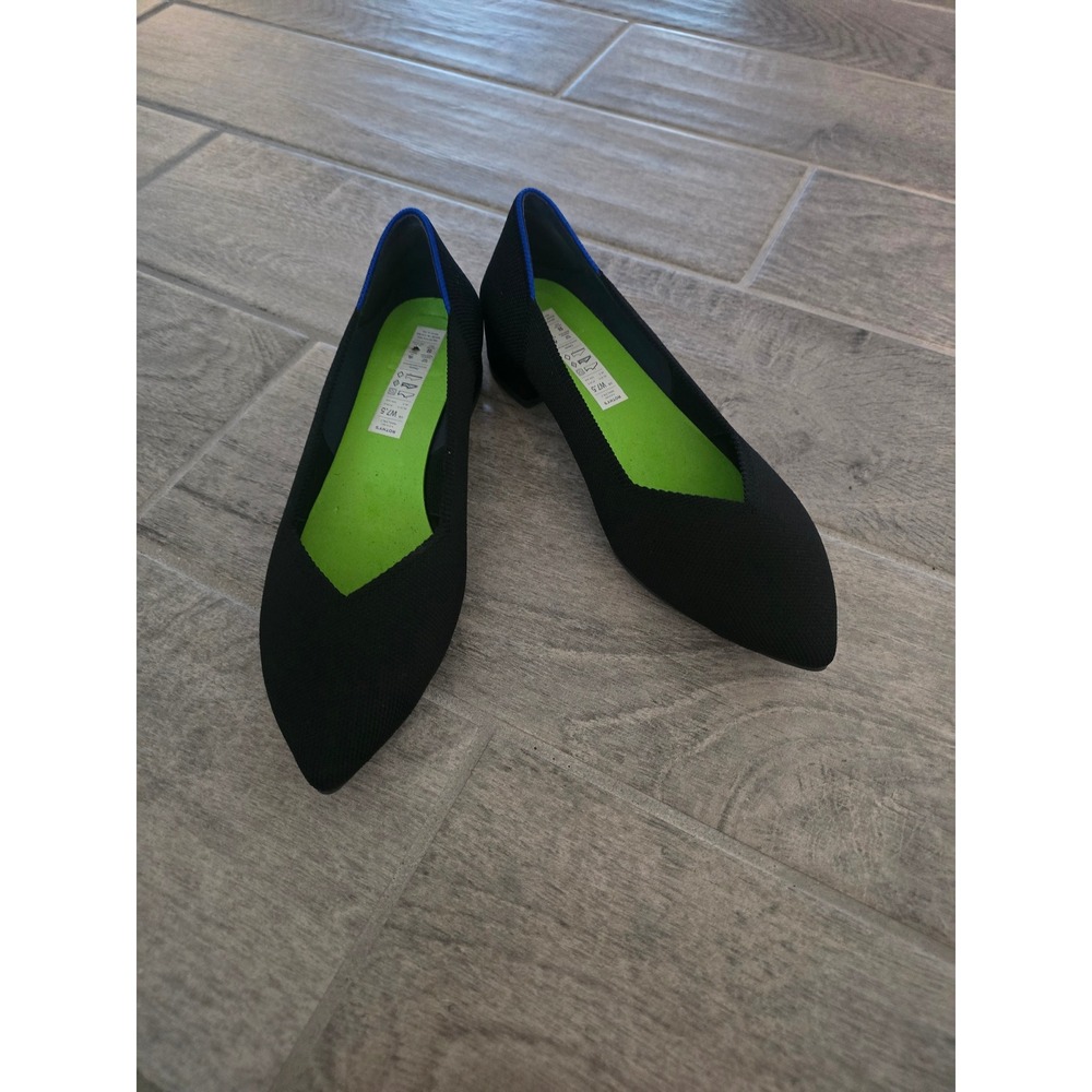 Rothys The High Point Block Heel Pumps Womens 7.5 Black Pointed Toe Low